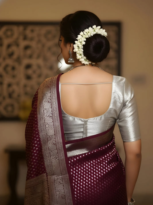 Maroon Silk Saree with Golden Border