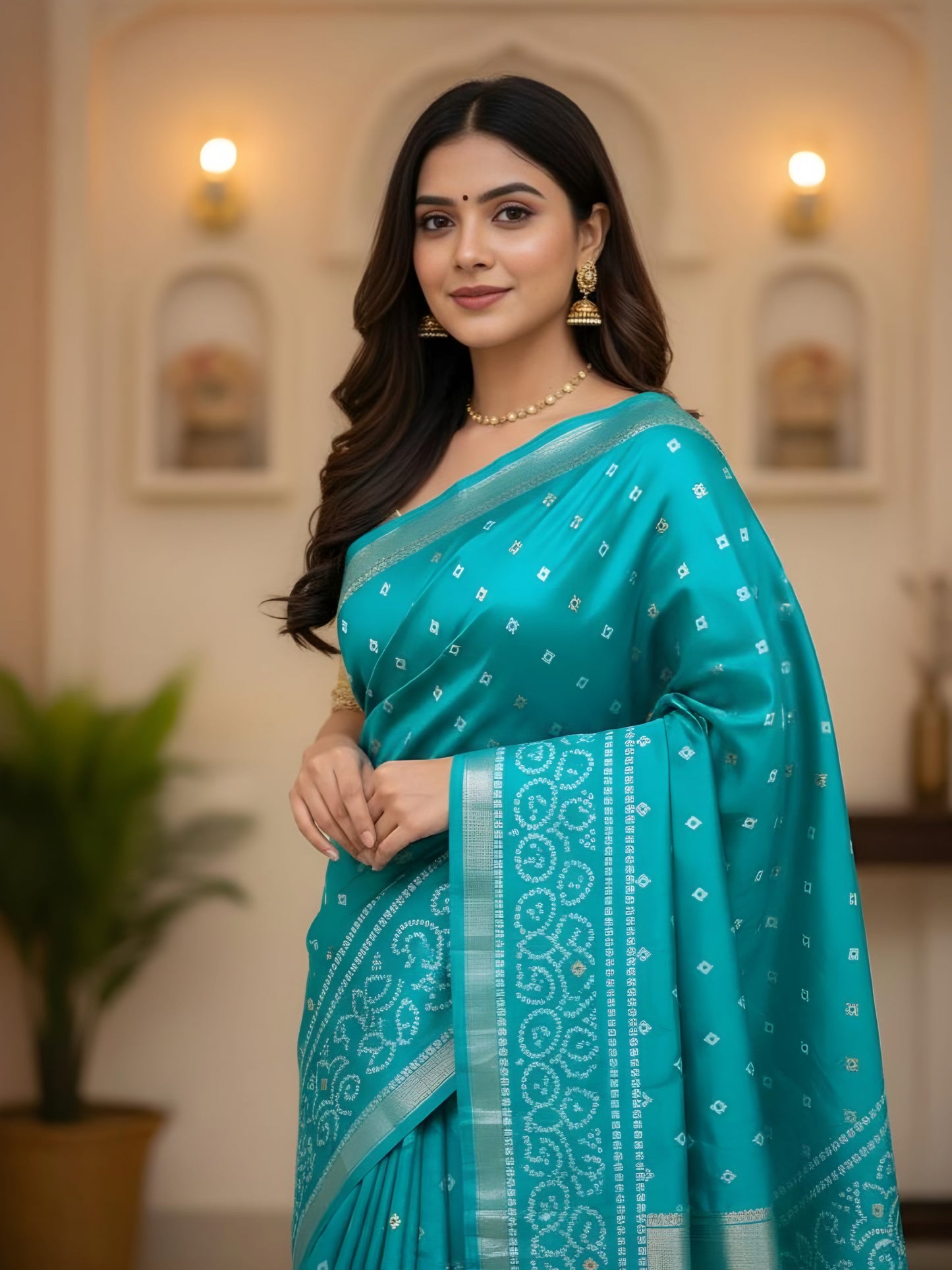 Turquoise Blue Silk Saree - Traditional Indian Wedding Saree with Embroidery