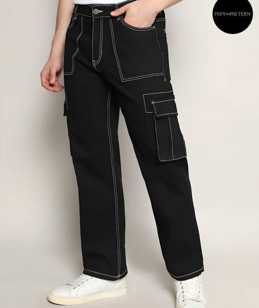 Black Cargo Baggy Pants - Relaxed Fit